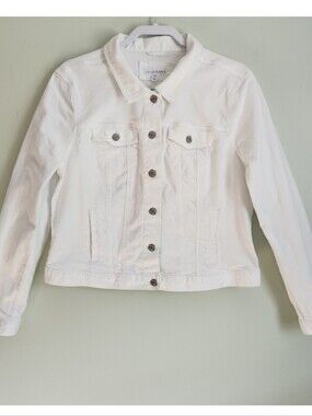 Made and Loved LOFT White Denim Stretch Trucker Button 578113 Jacket Womens XL
